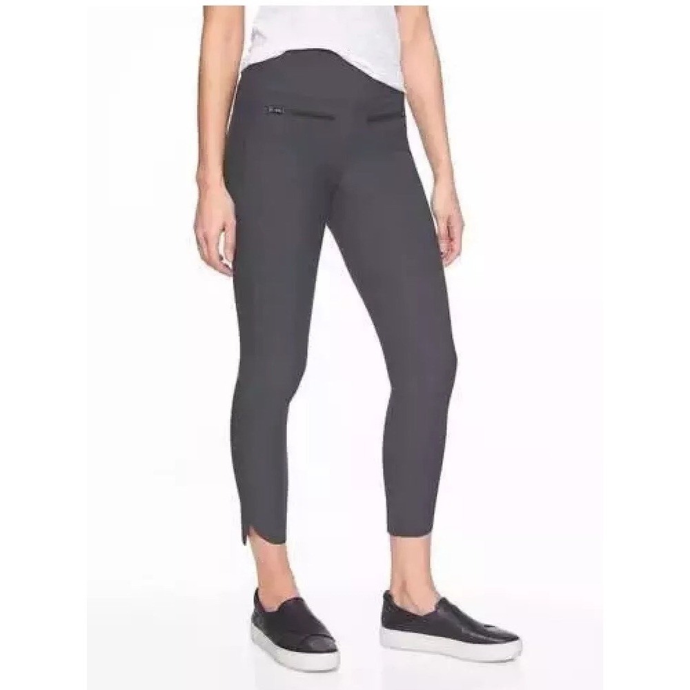 Athleta Stellar Pants Gray High Rise Zip Pockets Size L 7/8 Crop Scallop Hem